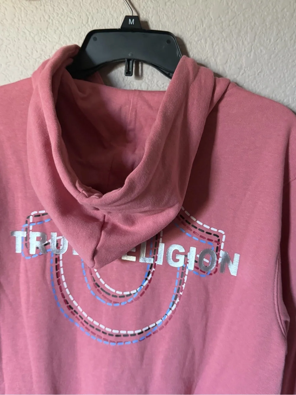 TRUE RELIGION Mens Small Zip Up Hoodie Pink Brandied Apricot Pockets NWT $118